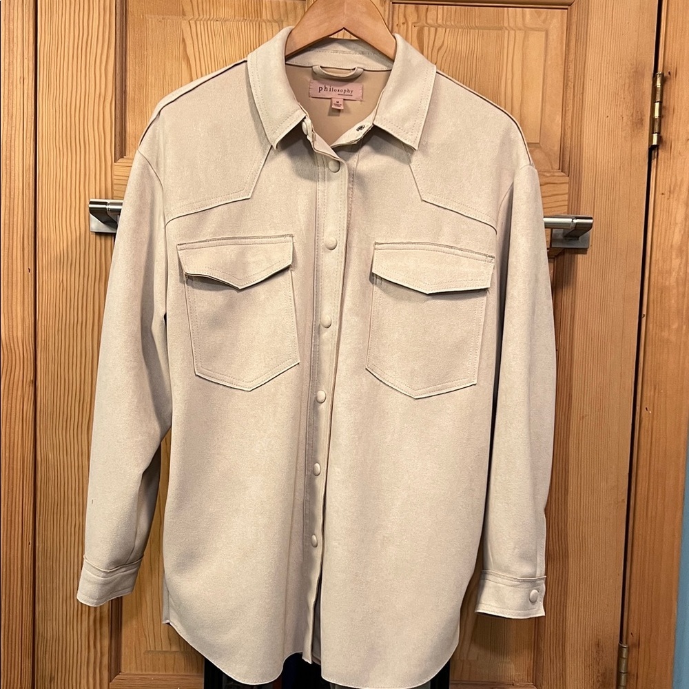 Philosophy Tan Faux Suede Shirt Jacket Woman’s Sz M
